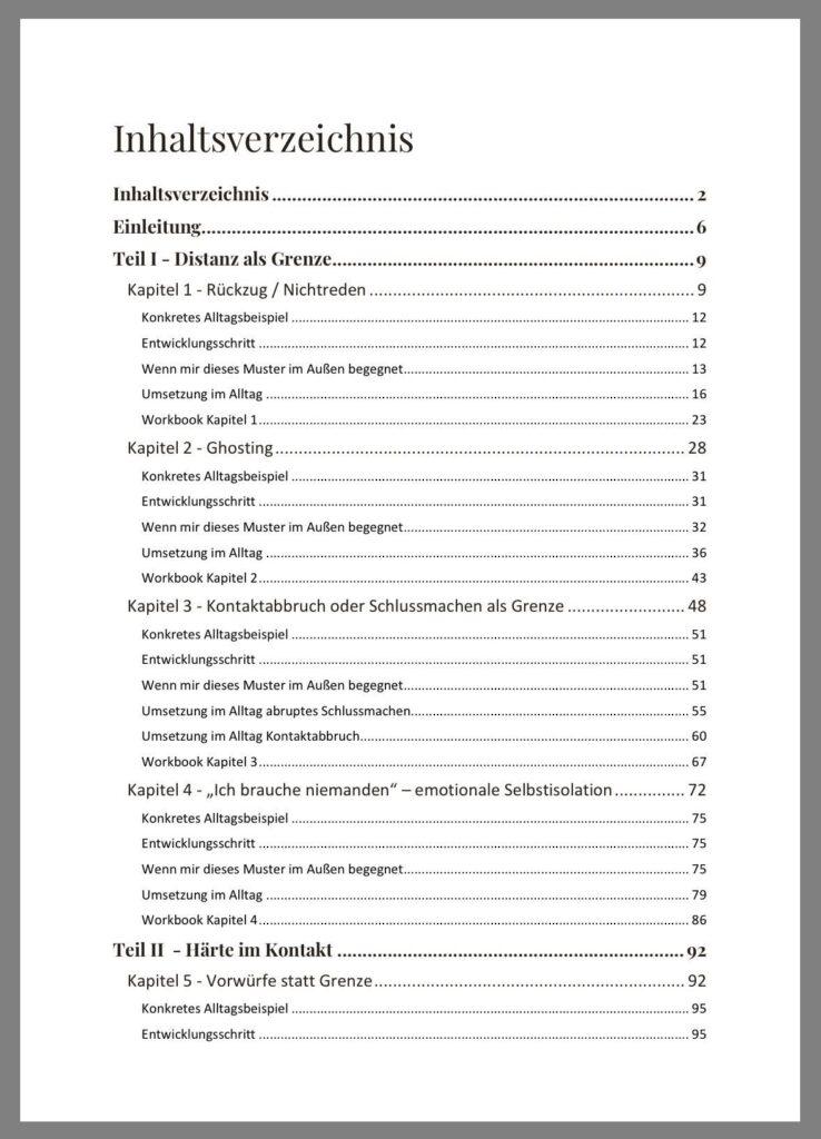Inhaltsverzeichnis Grenzen setzen in Beziehungen bei Rückzug, Mauern und Vorwürfen